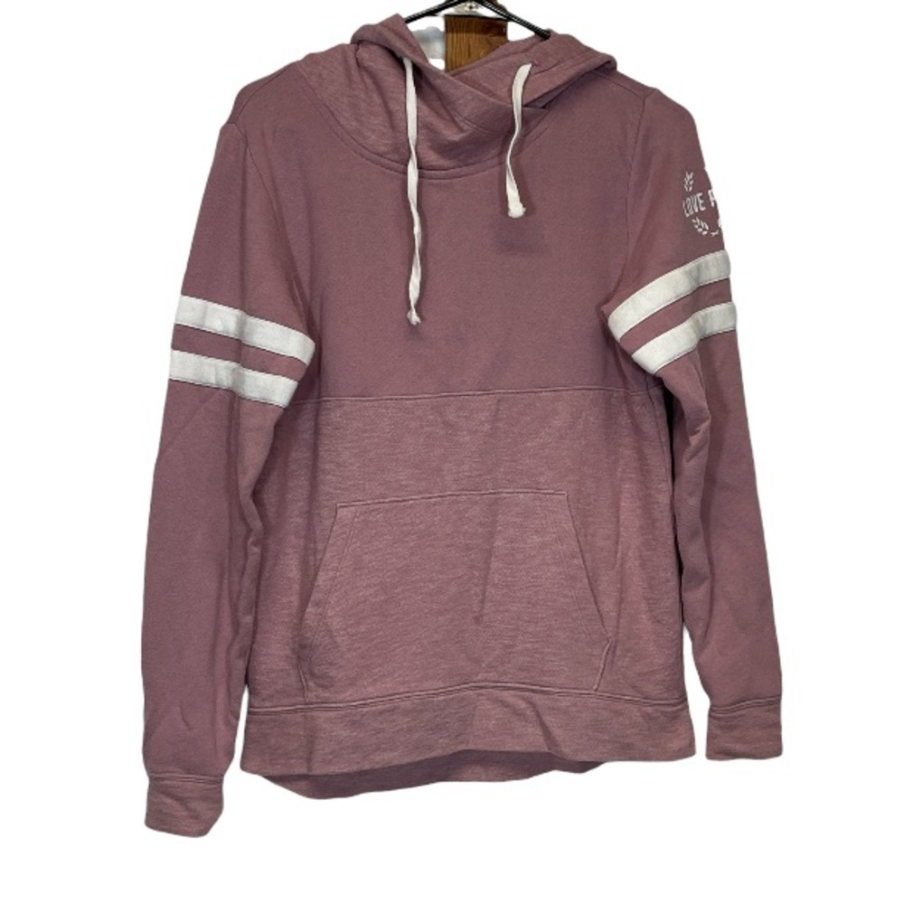 Pink Victoria’s Secret Dusty Pink & White Athletic Stripes ‎ Pullover Hoodie XS